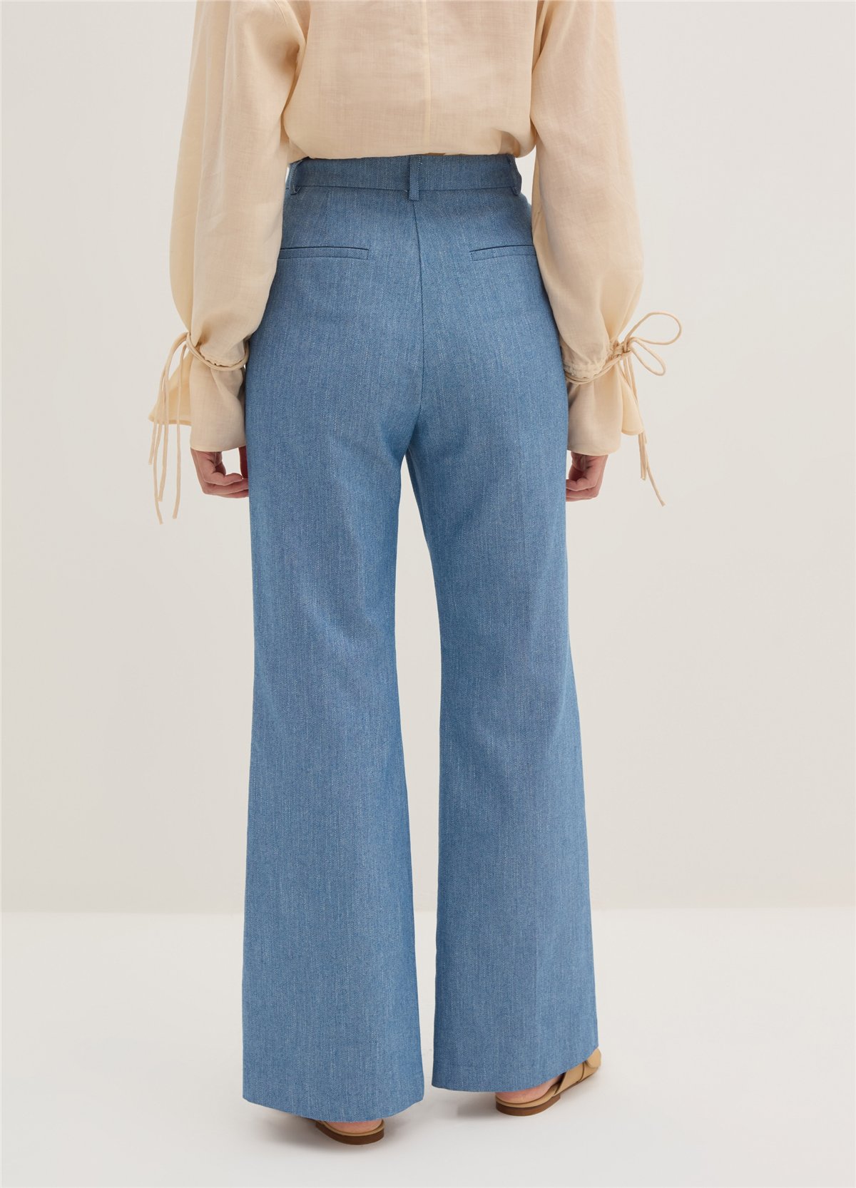 İspanyol Paça Denim Görünümlü Mavi Pantolon