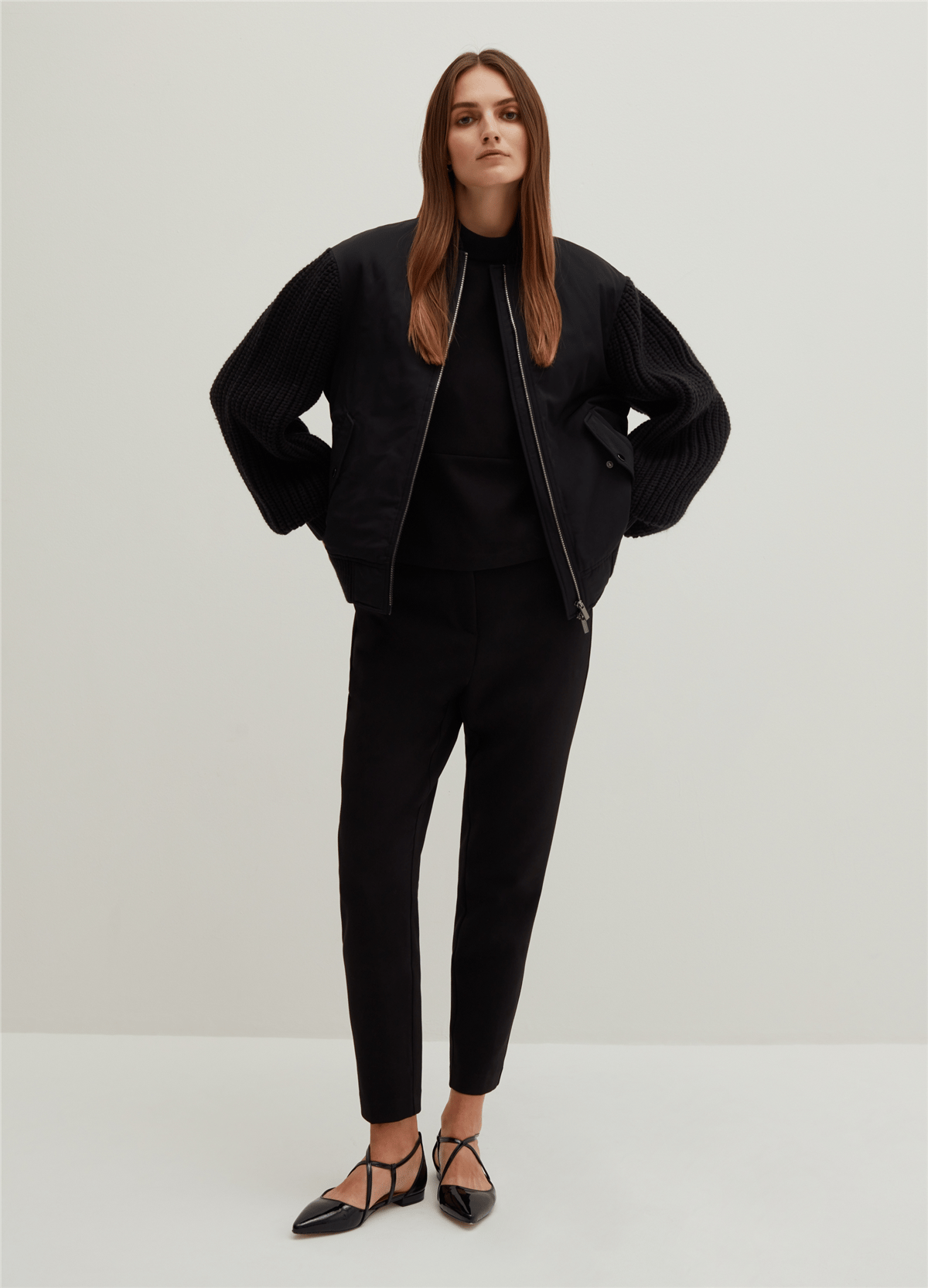 Jarse Kollu Oversize Siyah Bomber Ceket