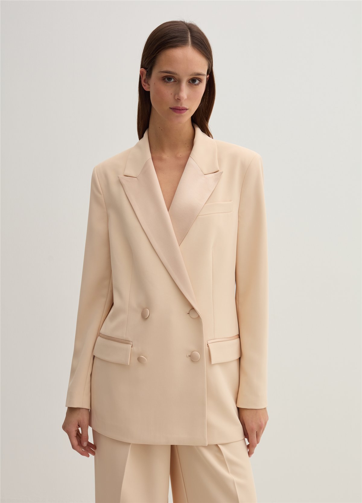 Kadi Kumaştan Kruvaze Bej Blazer Ceket