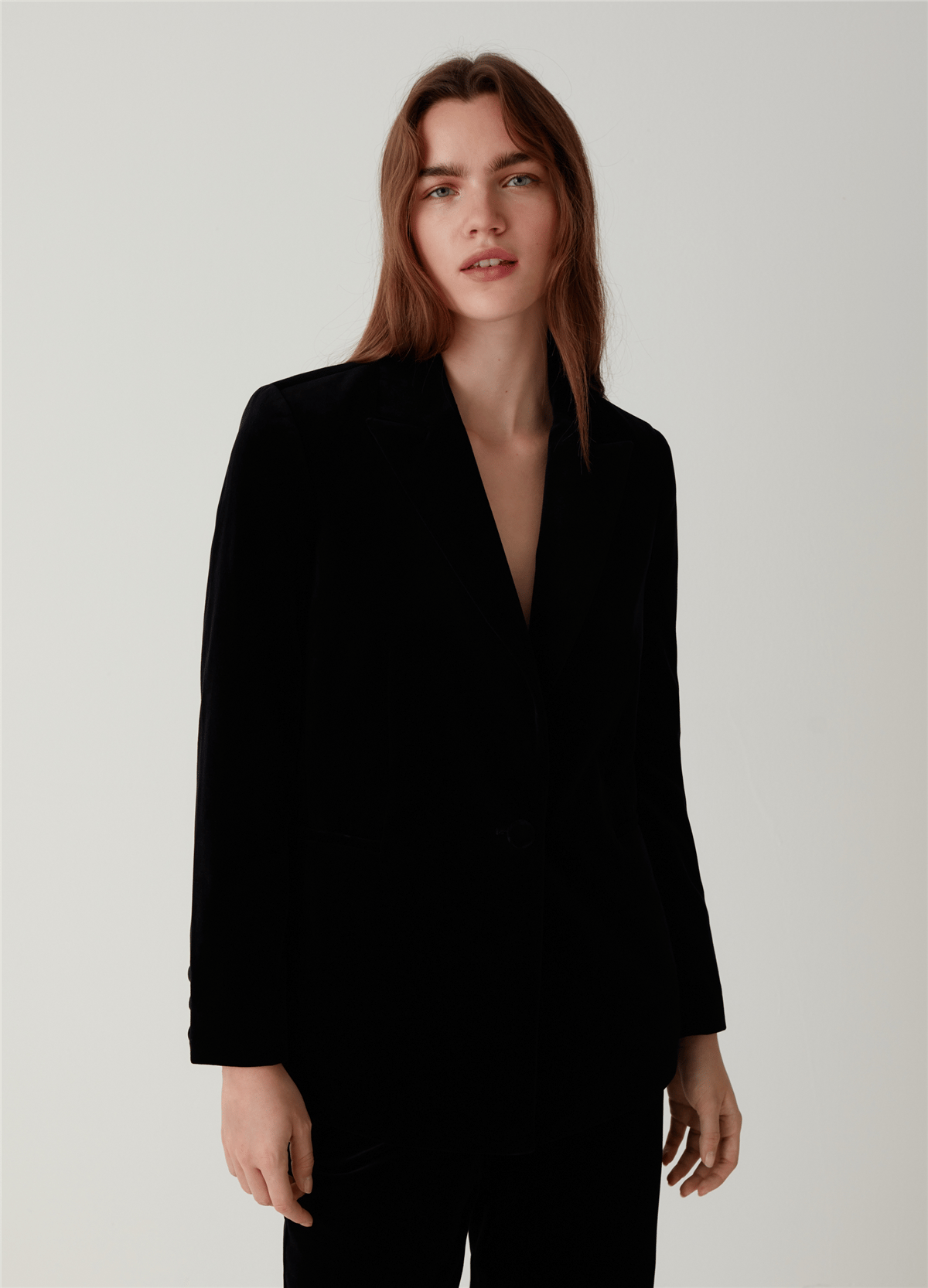 Kadife Tek Düğmeli Siyah Blazer Ceket