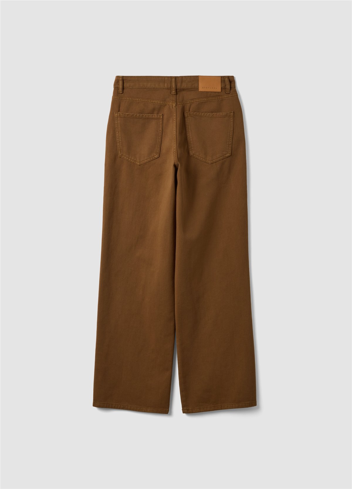 Kahverengi Bol Paça Saf Pamuk Denim Pantolon