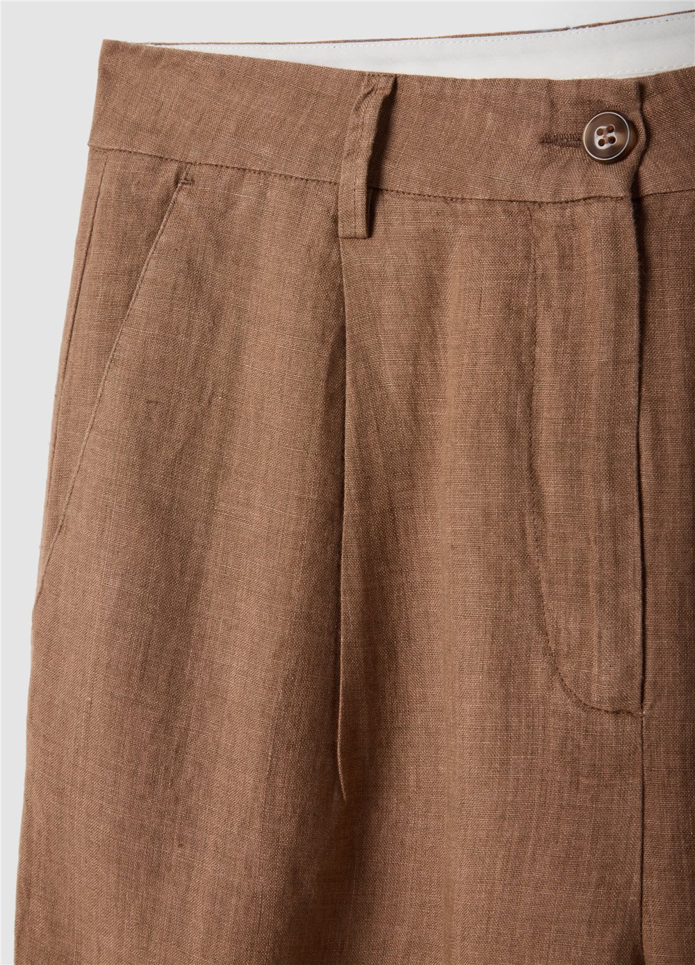 Kahverengi Keten Regular Fit Pantolon