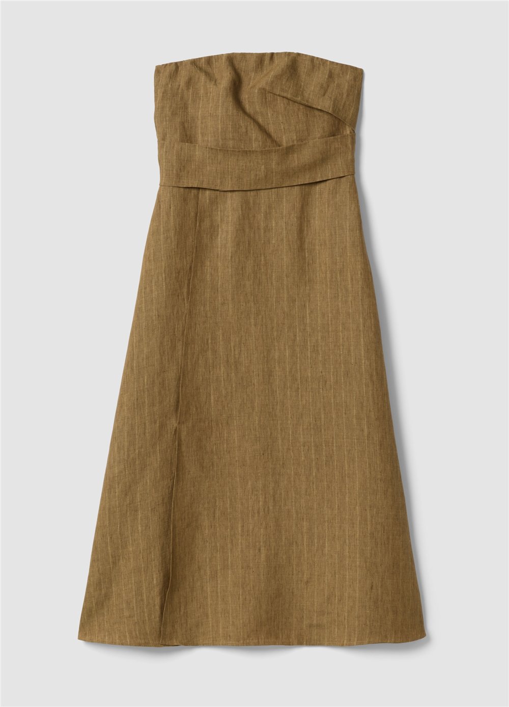 Kahverengi Kolsuz Keten Maxi Elbise Regular Fit
