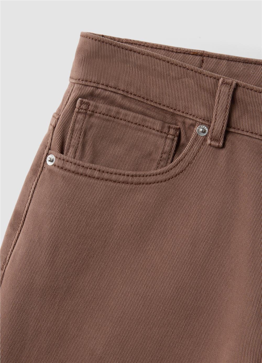 Kahverengi Regular Kesimli İspanyol Paça Saf Denim Kot Pantolon