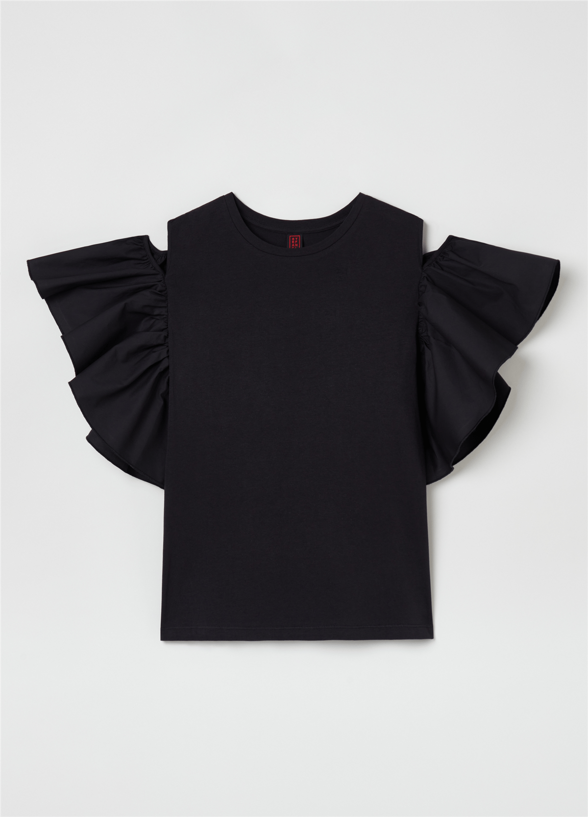 Kelebek Kollu Siyah Tişört
