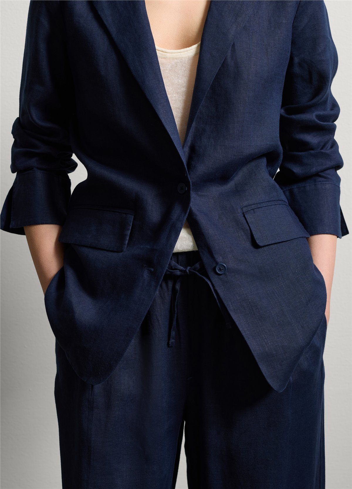 Keten Akışkan Lacivert Blazer