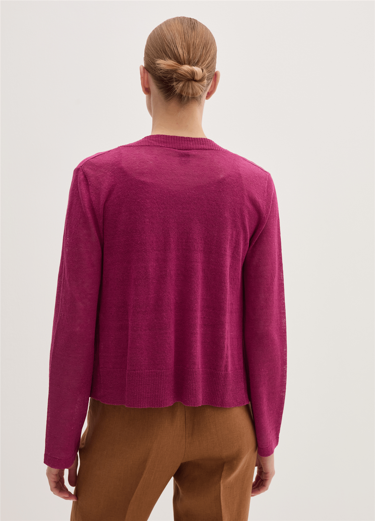 Keten Karışımlı Açık Model Pembe Hırka