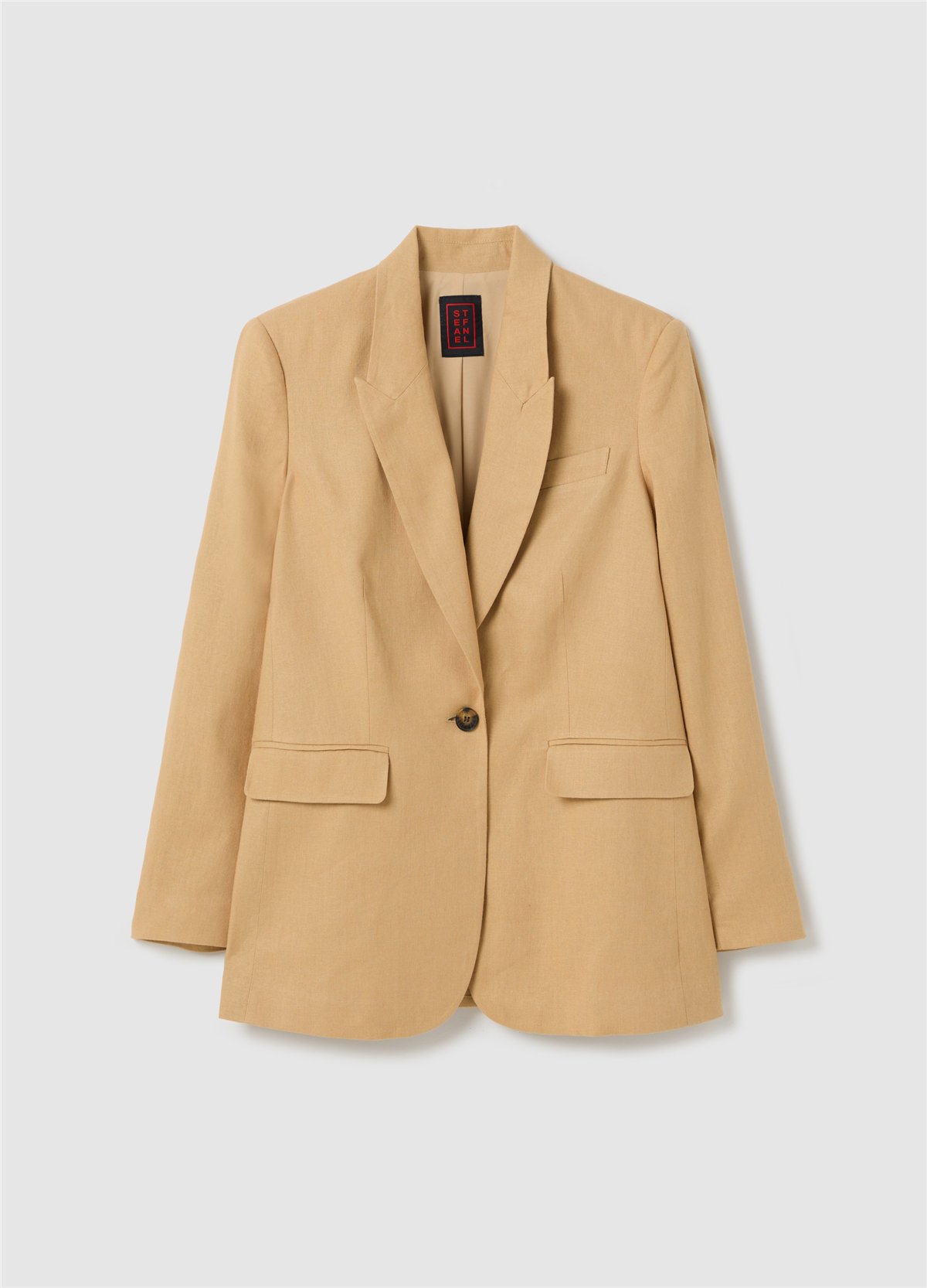 Keten ve Viskon Tek Düğmeli Bej Blazer
