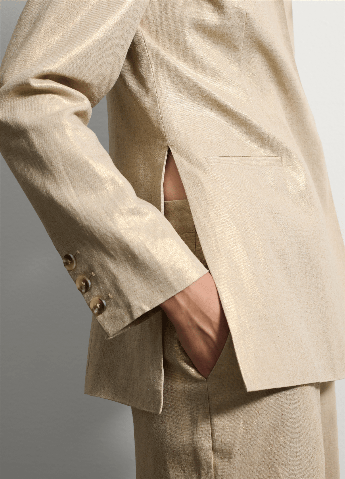 Keten Ve Viskondan Altın Blazer Ceket