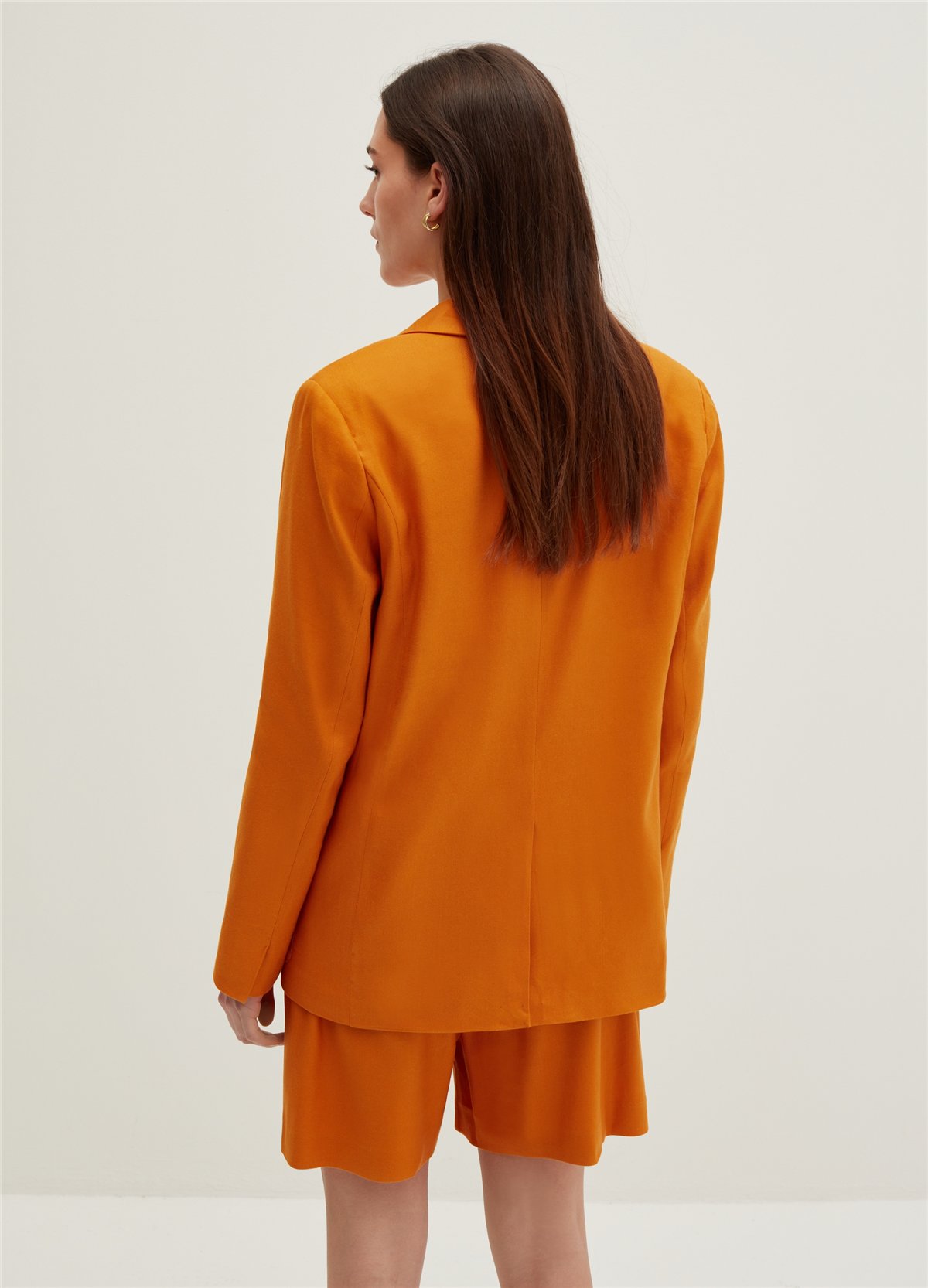 Keten Ve Viskoz Karışımlı Turuncu Oversize Blazer
