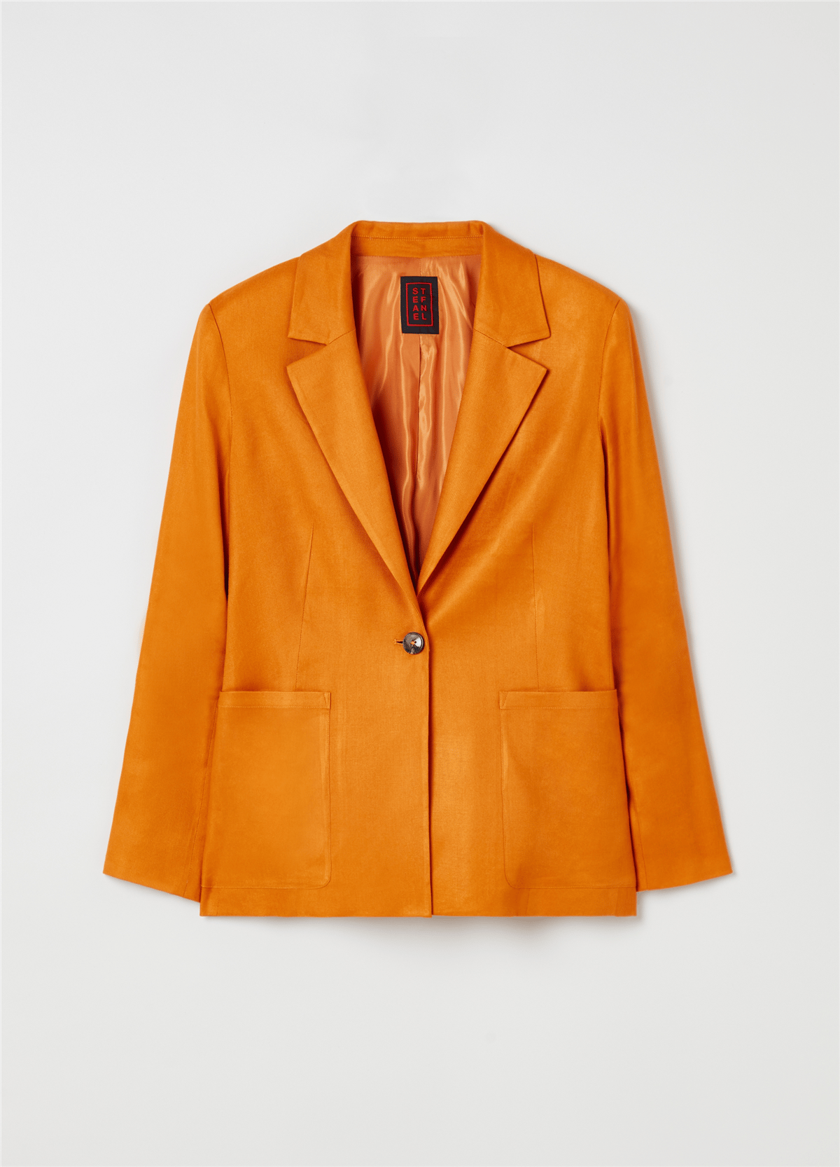 Keten Ve Viskoz Karışımlı Turuncu Oversize Blazer