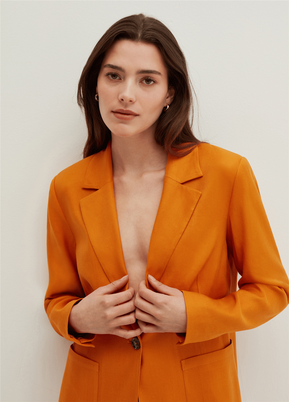 Keten Ve Viskoz Karışımlı Turuncu Oversize Blazer
