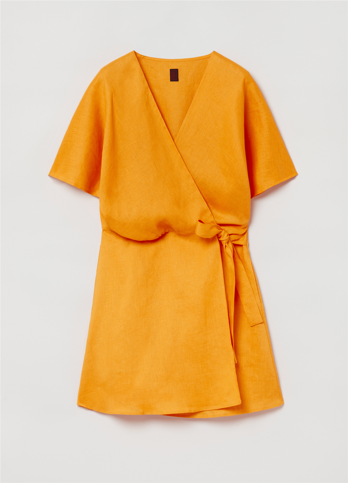 Kimono Kollu Kısa Turuncu Keten Elbise