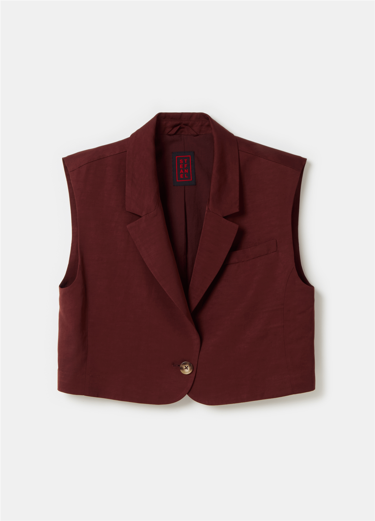 Kısa Kolsuz Ve Kutu Kesim Kahverengi Blazer