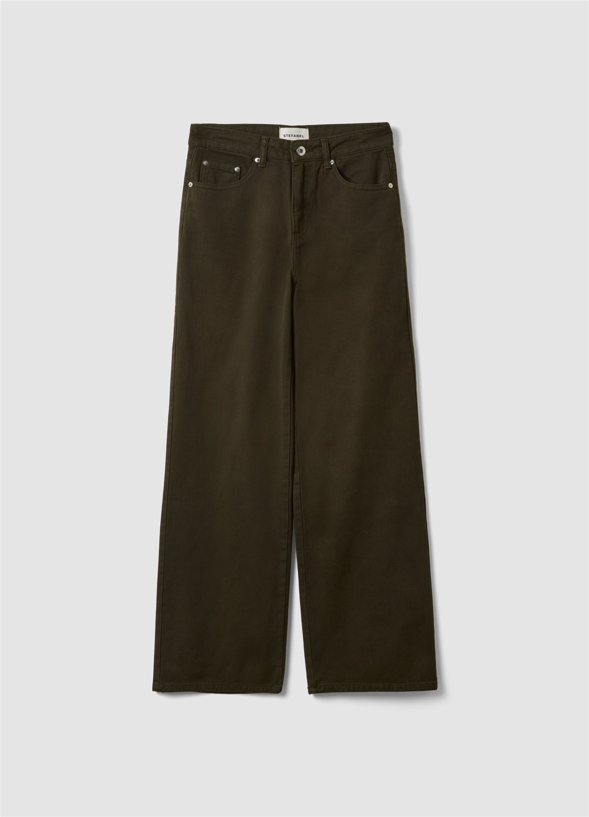 Koyu Kahverengi Bol Paça Pamuklu Denim Pantolon