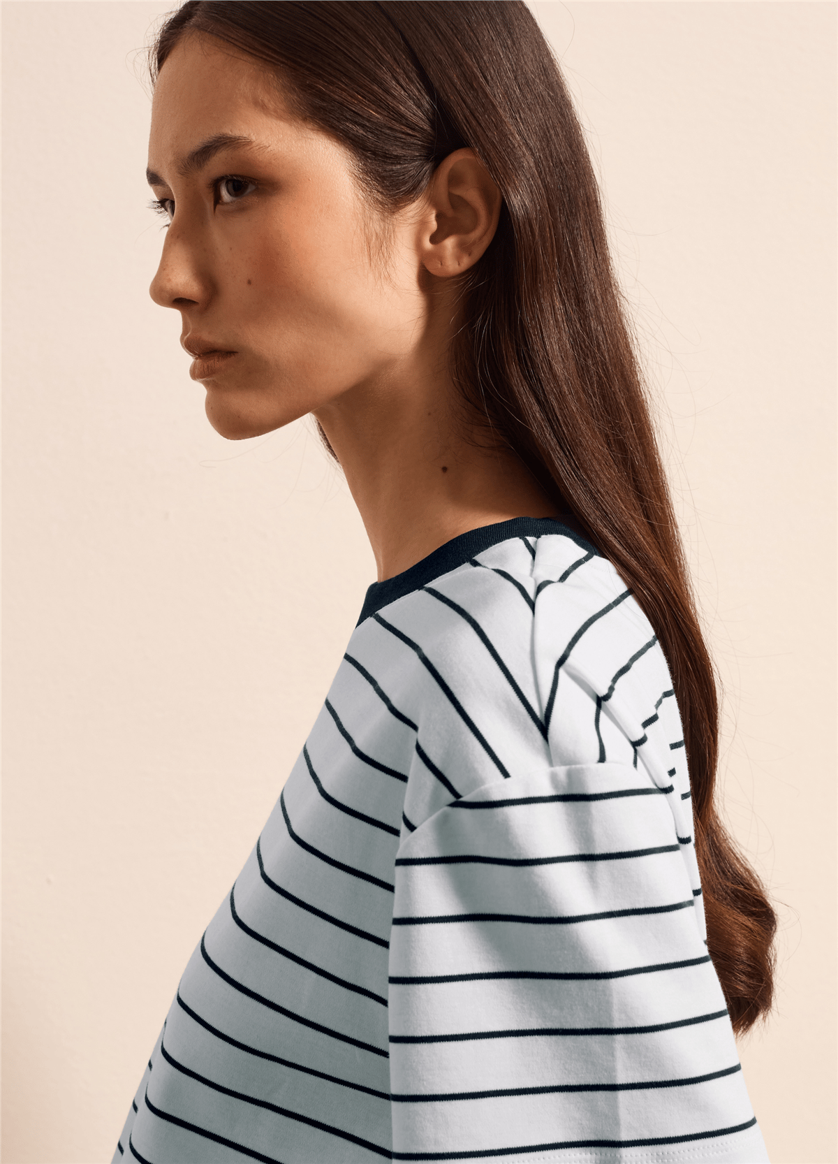 Lacivert Çizgili Boxy Fit Tişört