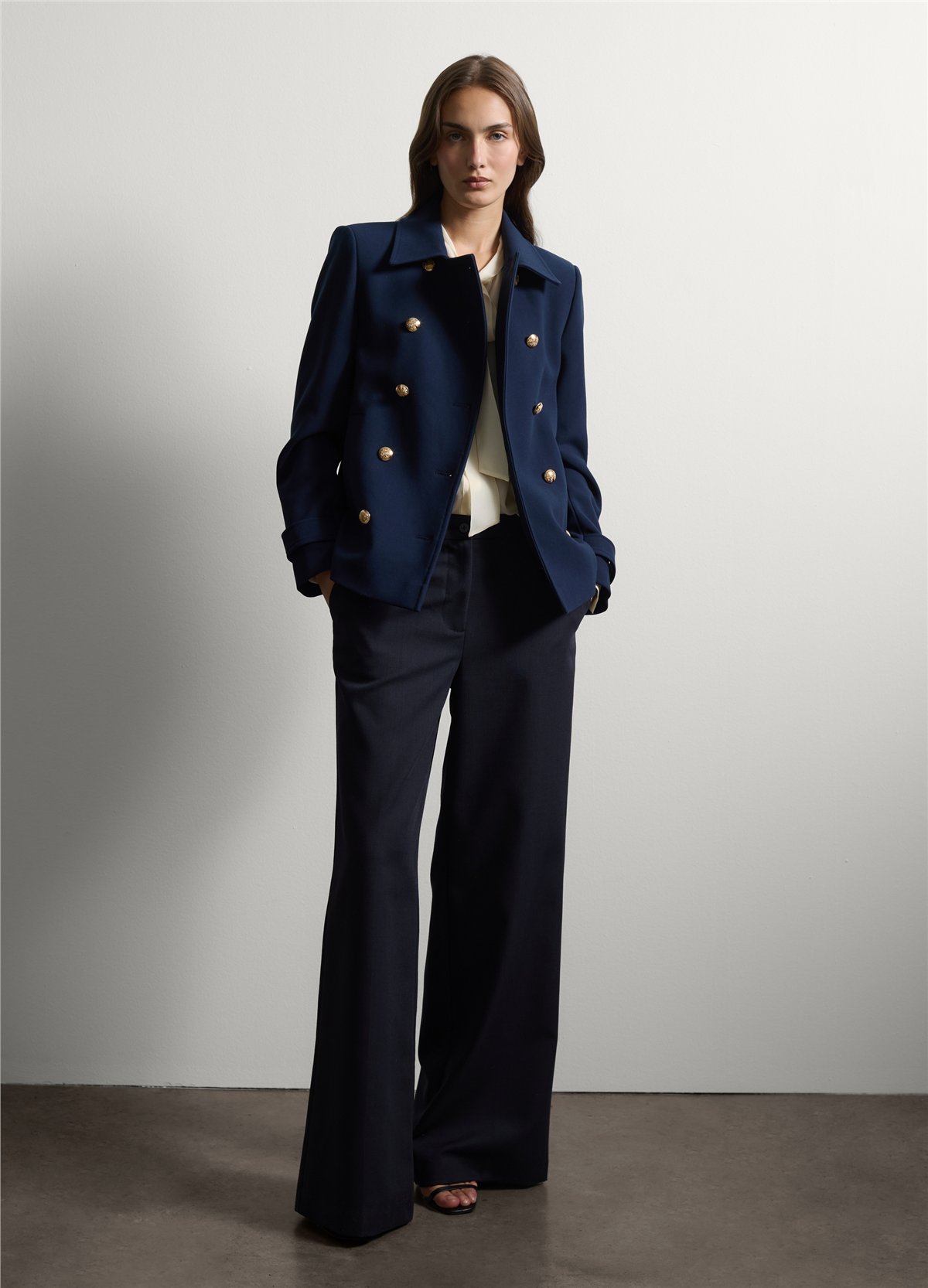 Lacivert Klasik Yaka Regular Fit Esnek Viskon Kruvaze Blazer Ceket
