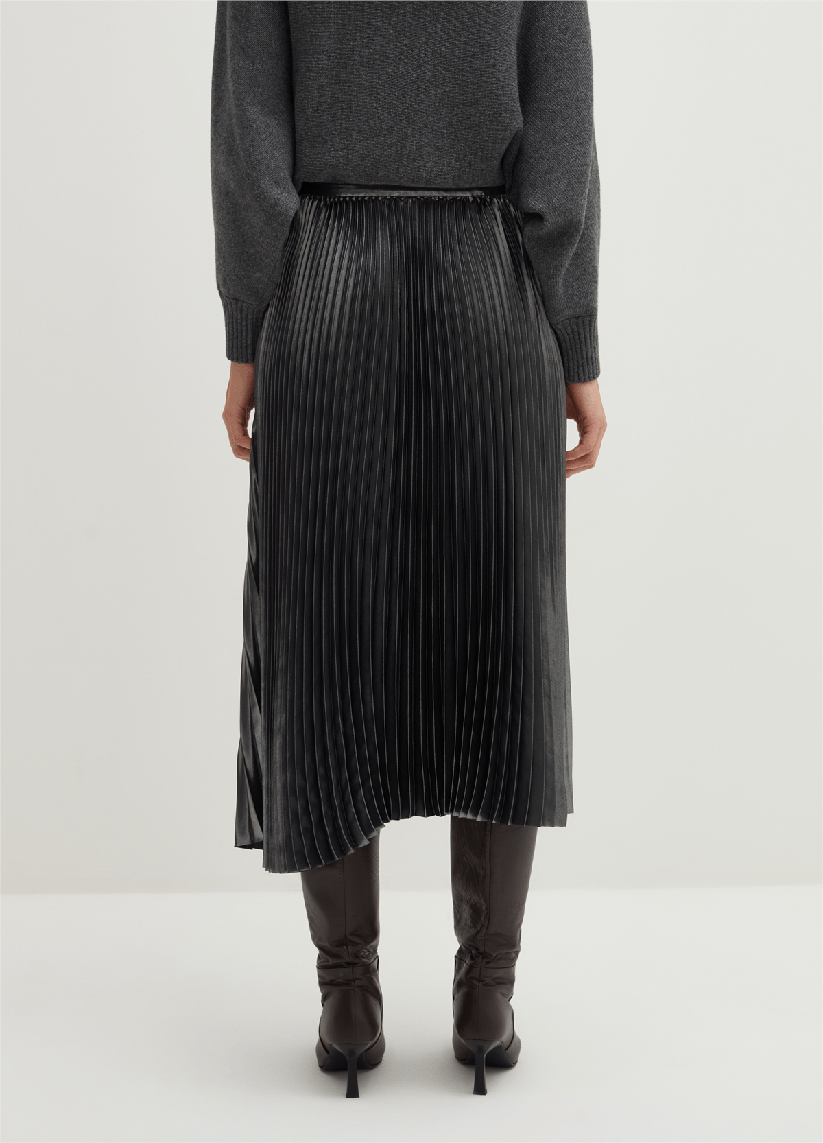 Lamine Gümüş Pileli Midi Etek