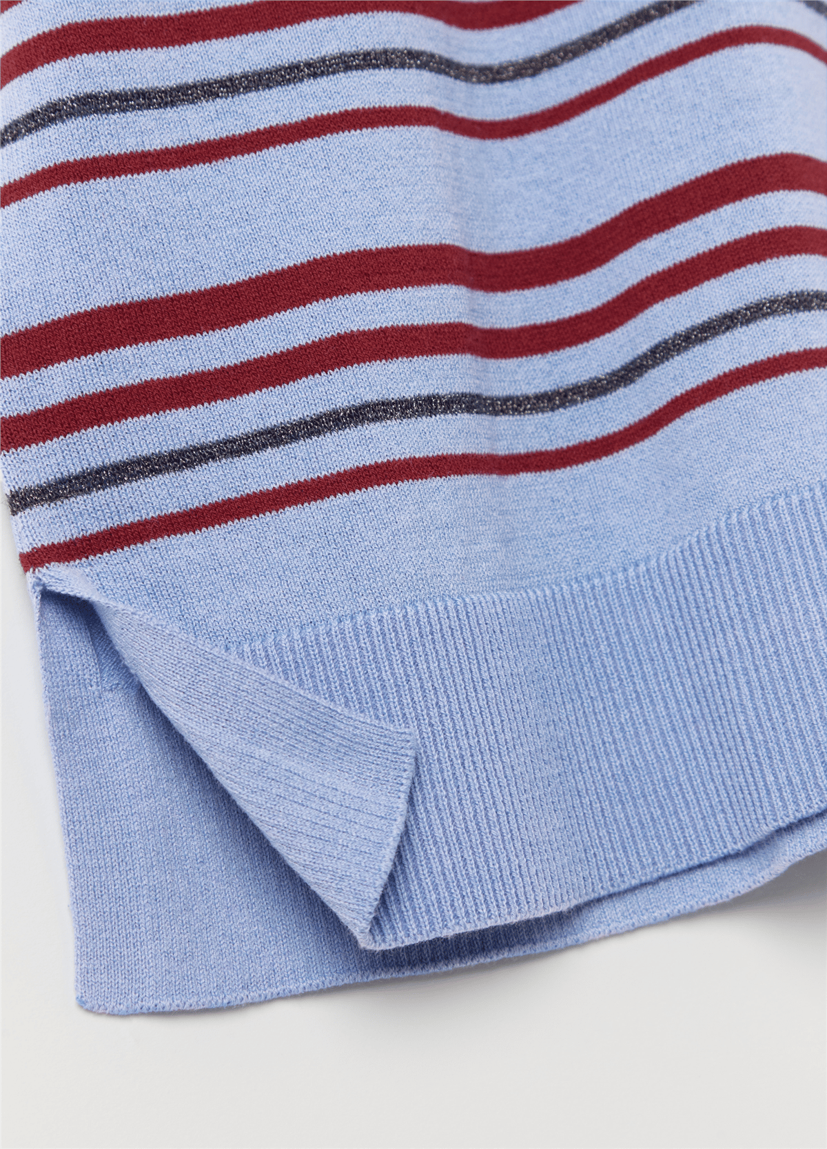 Lurex Detaylı Çizgili Crepe Mavi Tişört