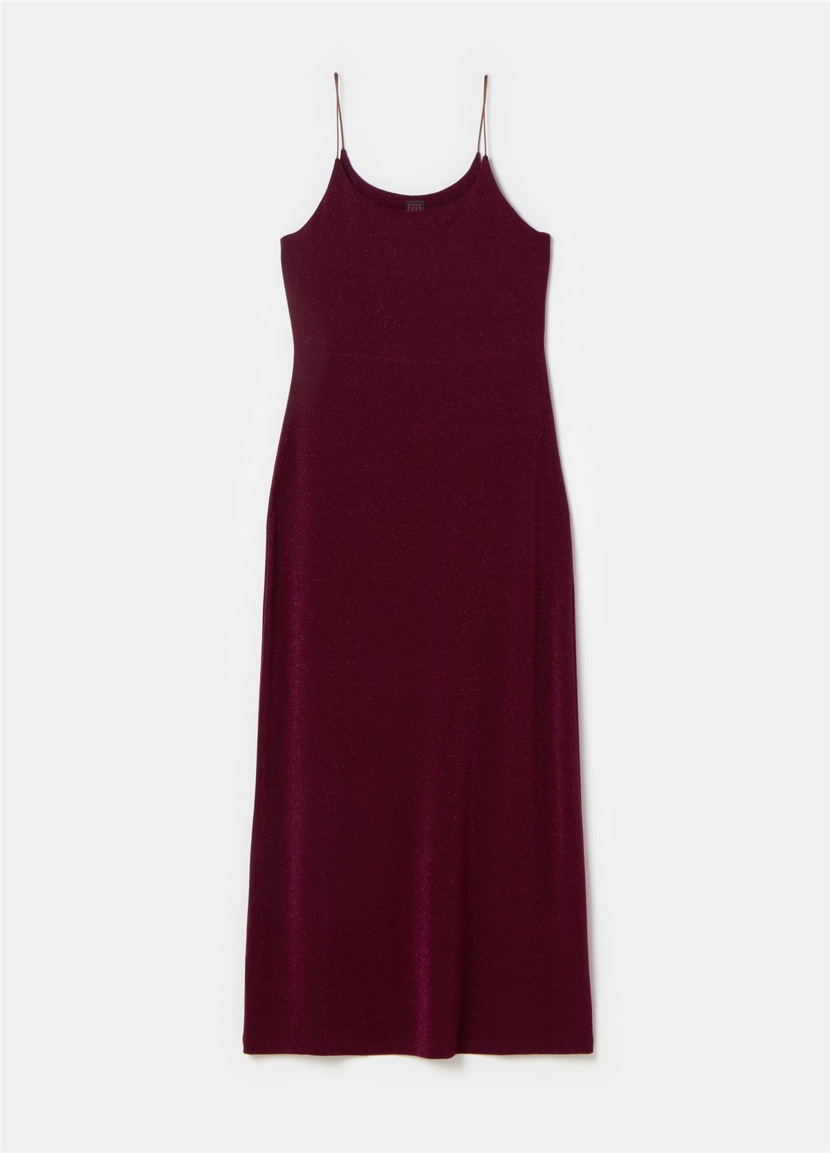 Maksi Yırtmaçlı Simli (Lurex) Askılı Elbise