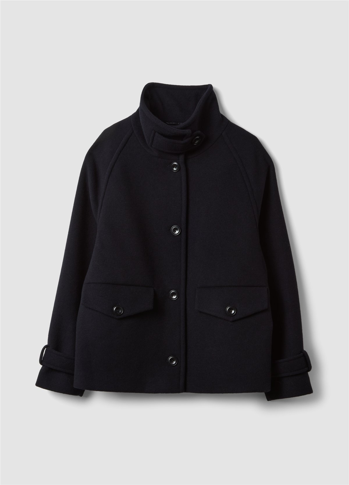 Mavi Dik Yakalı Oversize Fit Yün Karışımlı Ceket