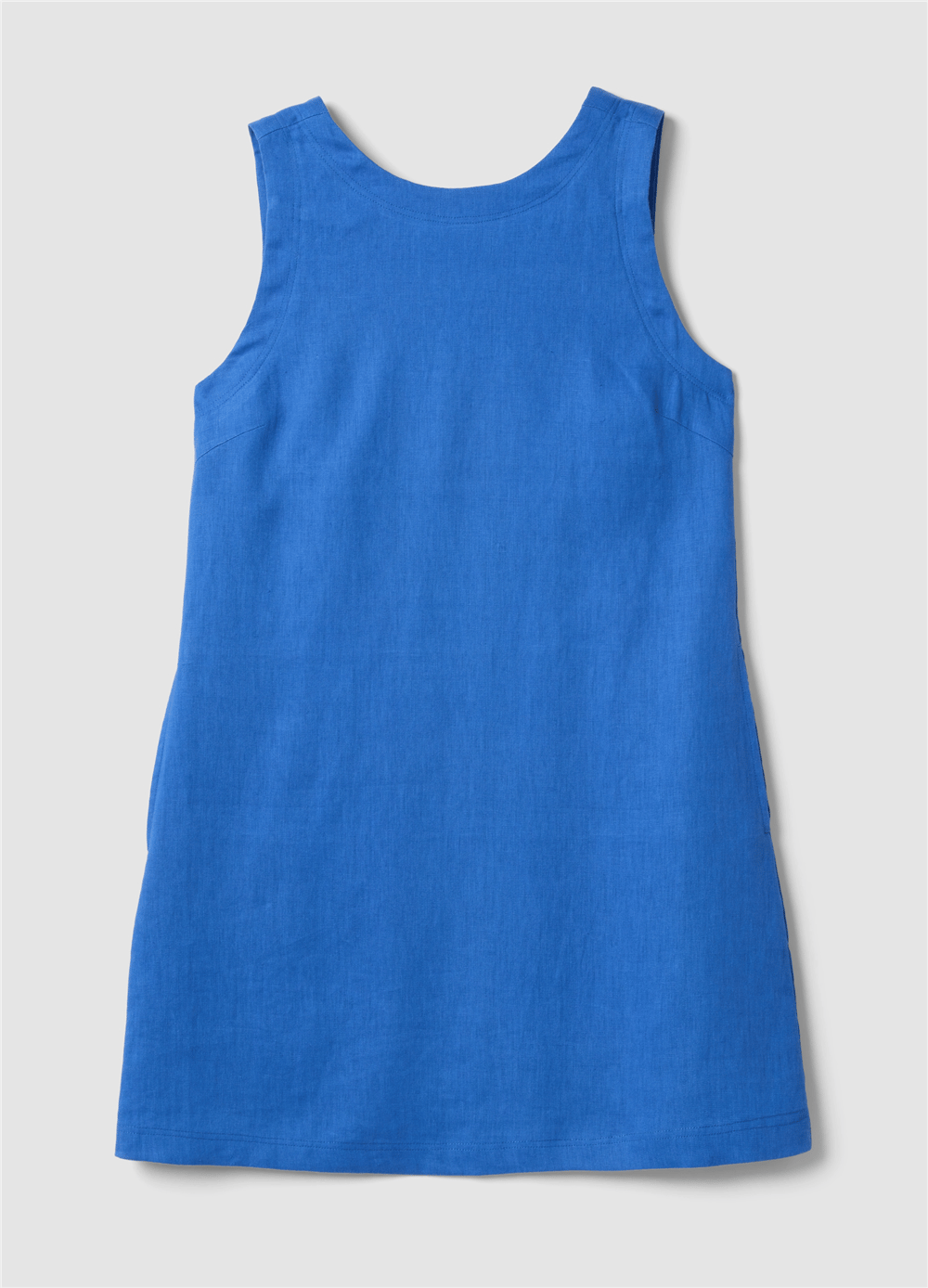 Mavi Kolsuz Keten Mini Elbise Regular Fit