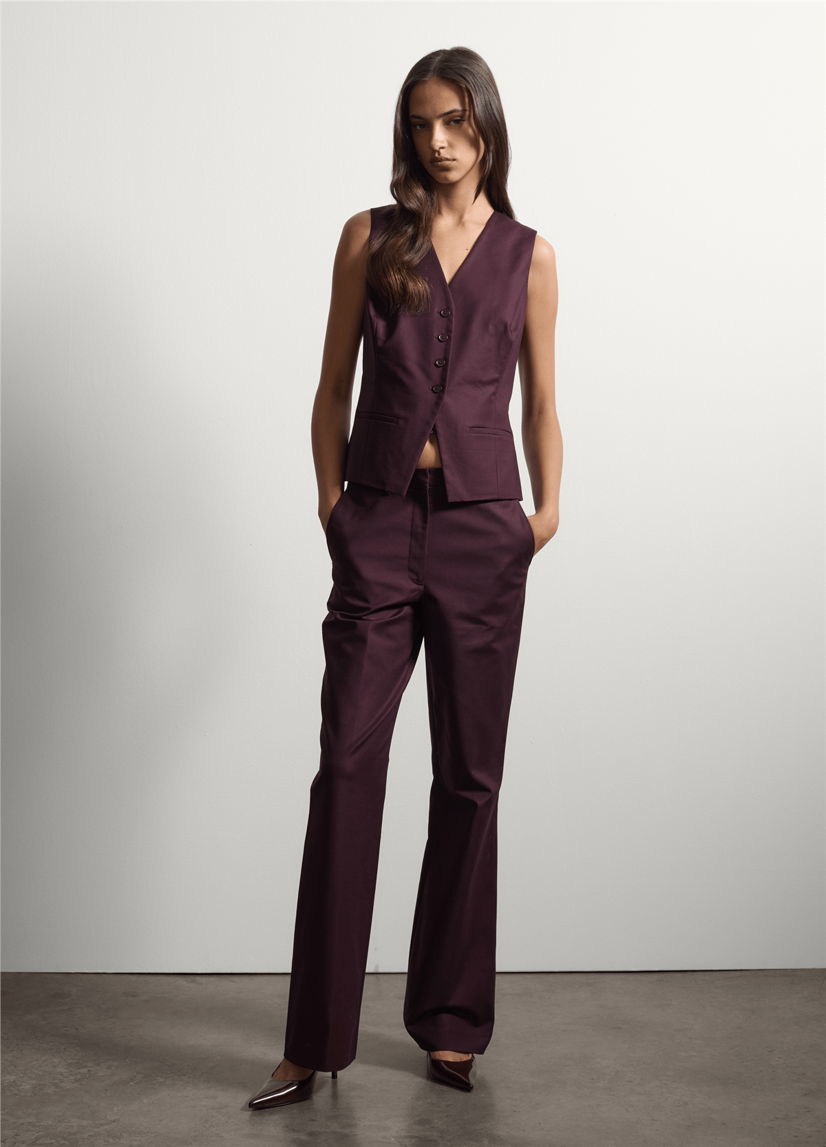 Mor Renk Slim Fit Esnek Pamuklu Yelek