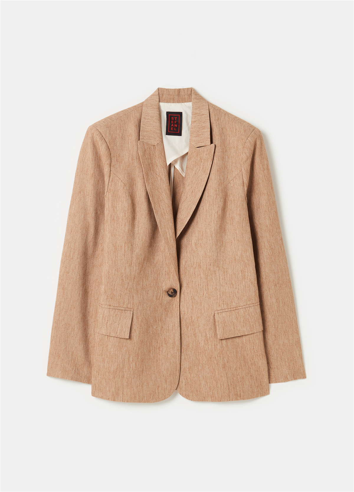 Nattè Dokulu Bej Tek Düğmeli Blazer