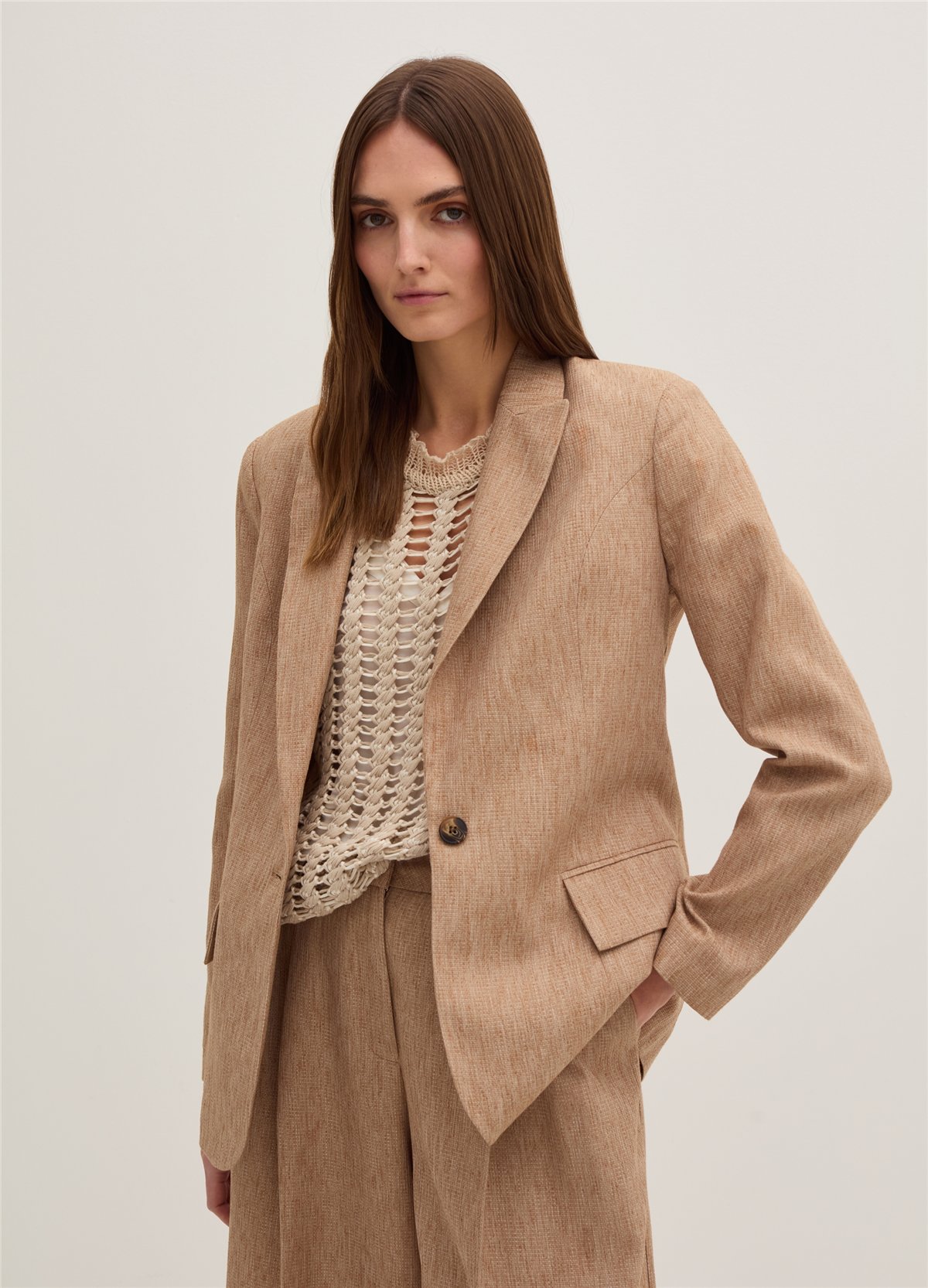 Nattè Dokulu Bej Tek Düğmeli Blazer