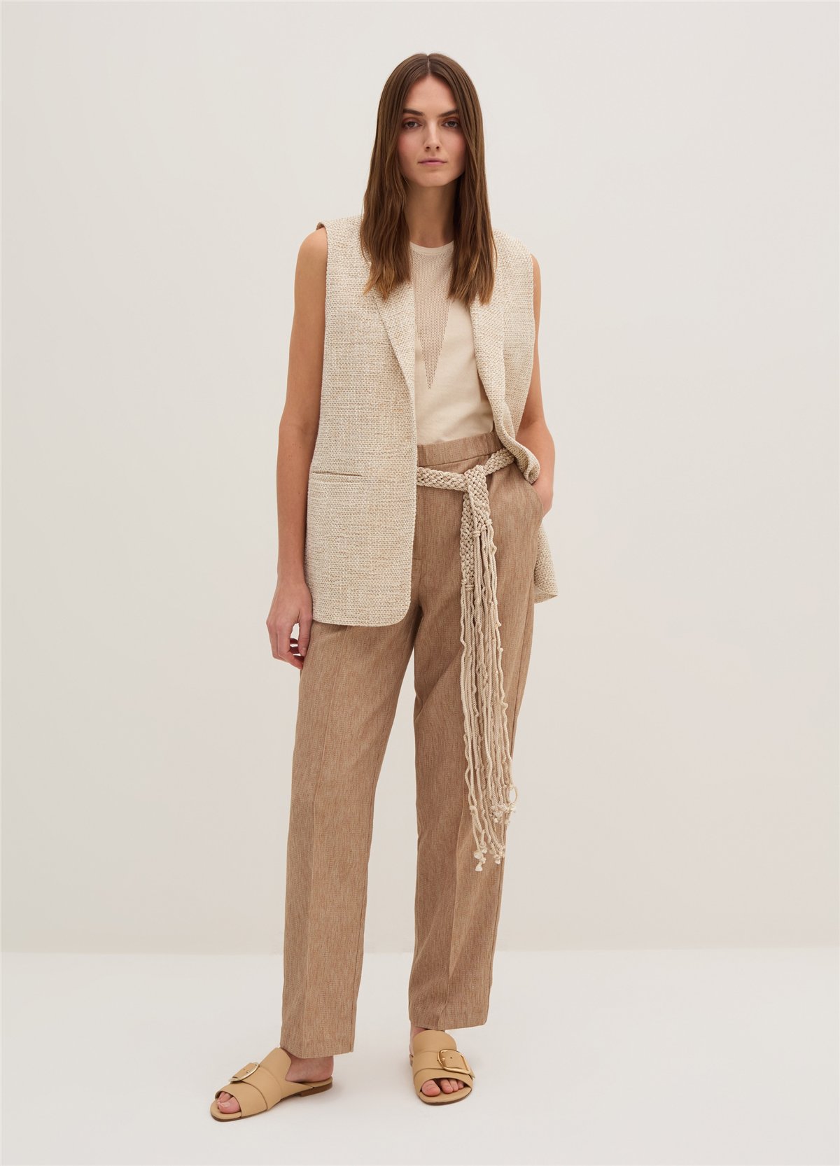 Nattè Dokulu Havuç Kesim Bej Pantolon