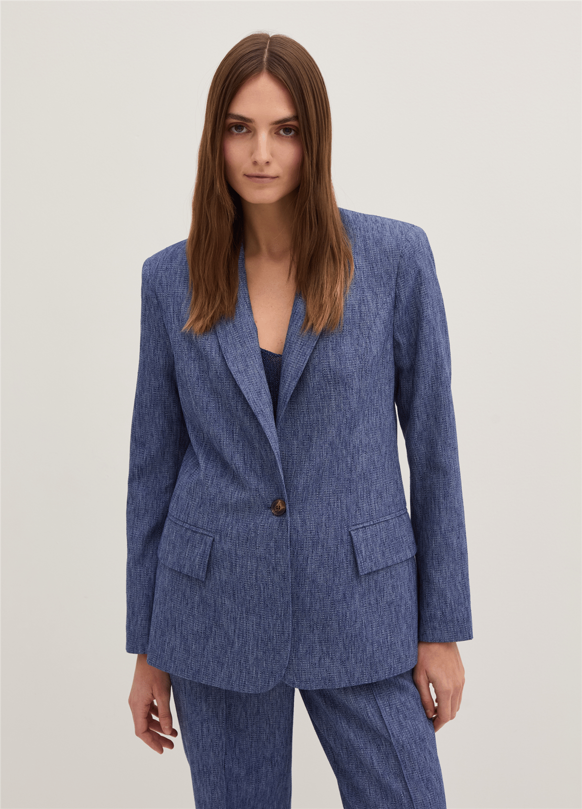 Nattè Dokulu Mavi Tek Düğmeli Blazer