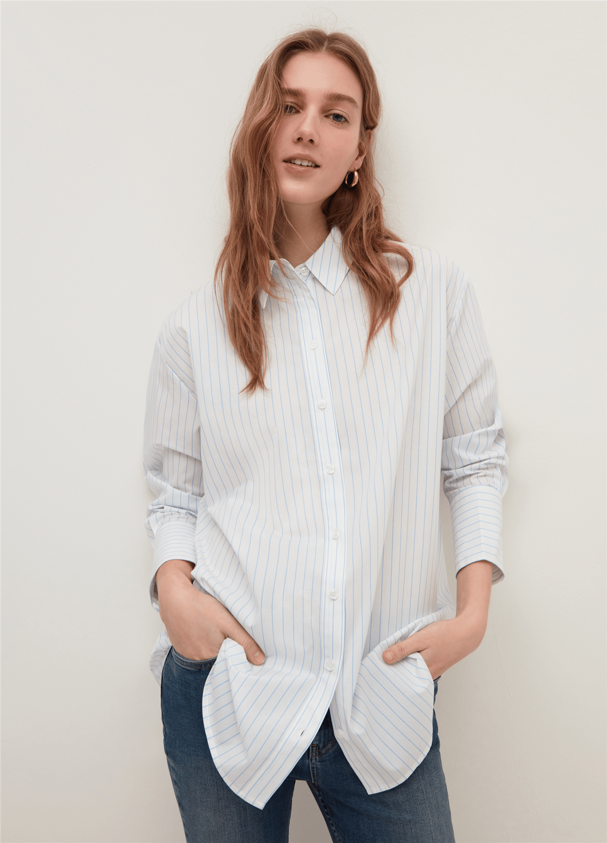 Oversize Mavi Çizgili Gömlek