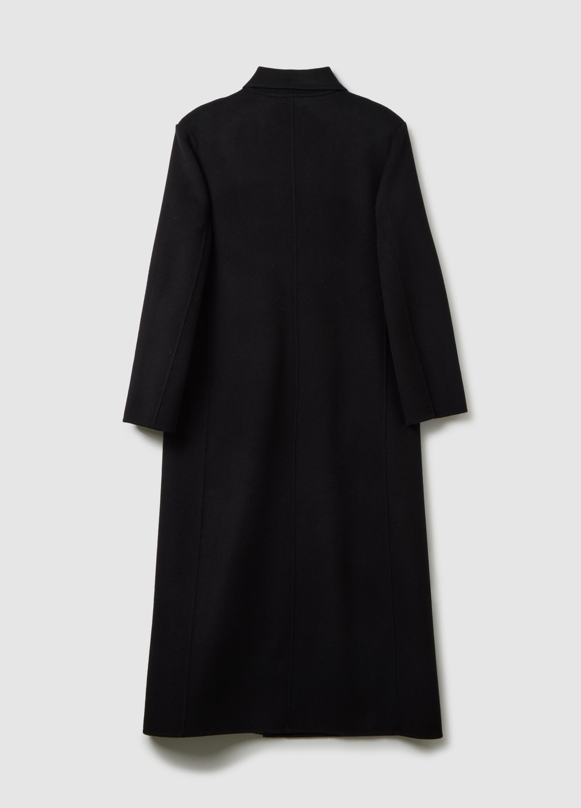 Oversize Siyah Yün Karışımlı Palto