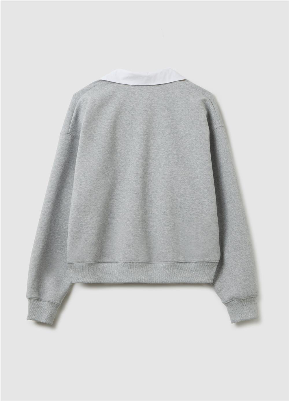 Pamuk Karışımlı Regular Kalıp Kontrast Yaka Gri Sweatshirt