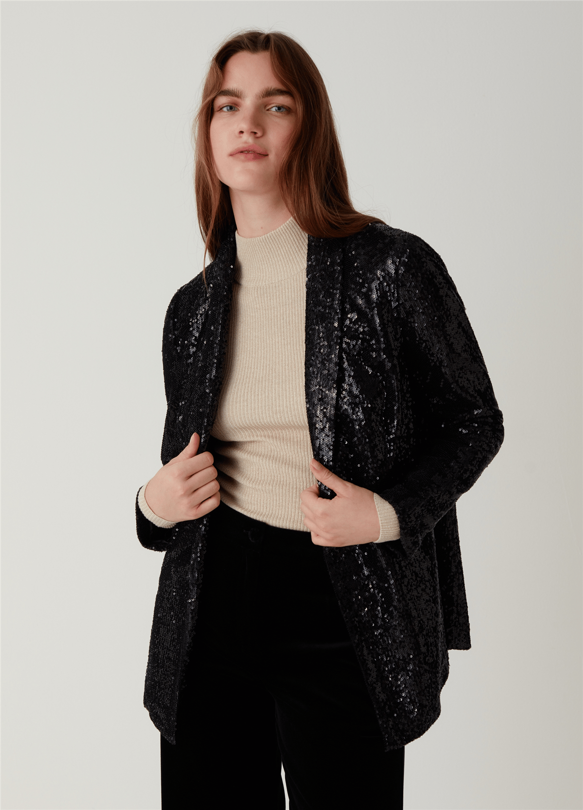 Payetli Tek Düğmeli Blazer