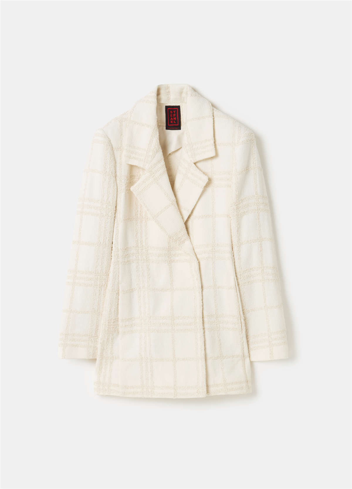 Pencere Kafesi Desenli Bukle Beyaz Blazer