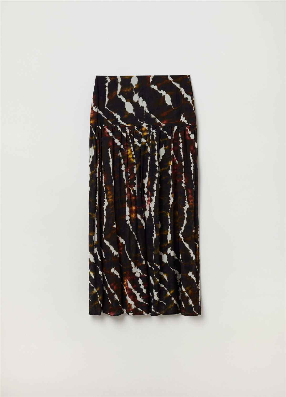 Pileli Batik Desenli Midi Etek