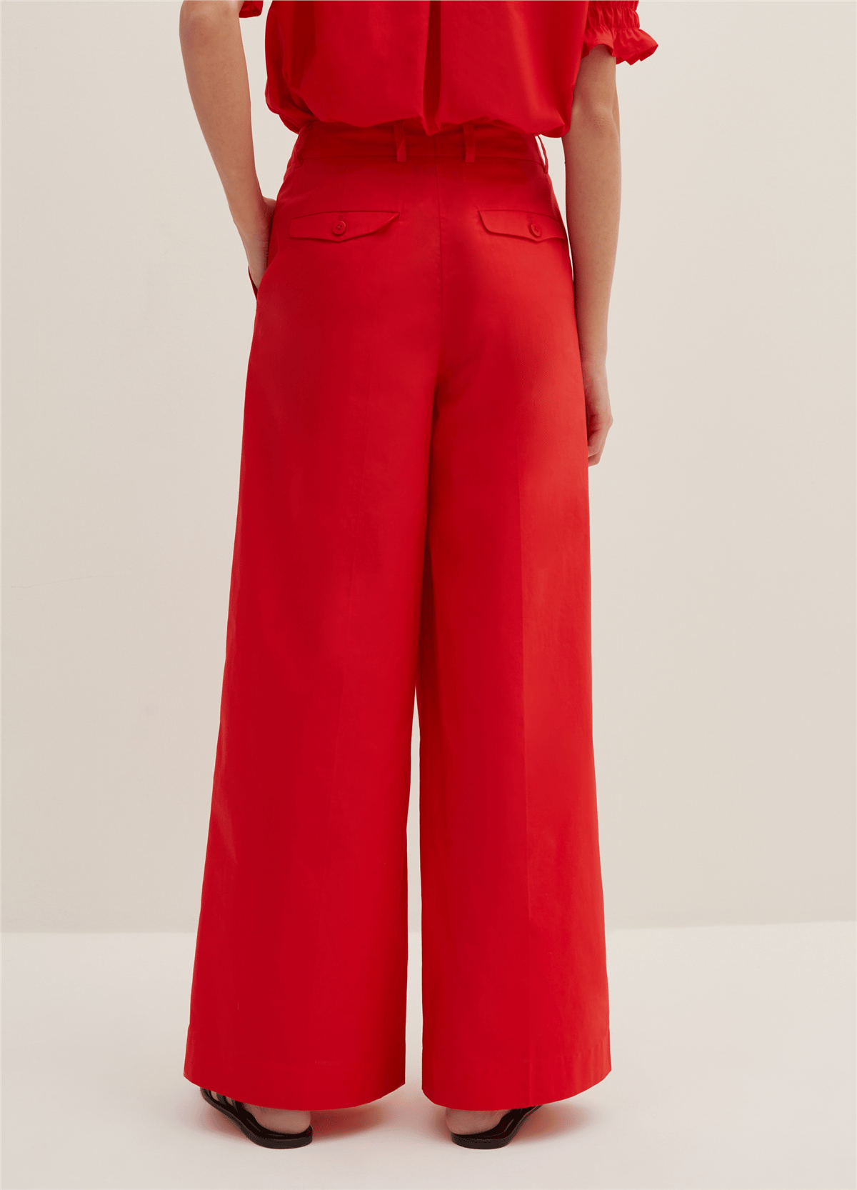 Poplin Bol Paçalı Kırmızı Pantolon