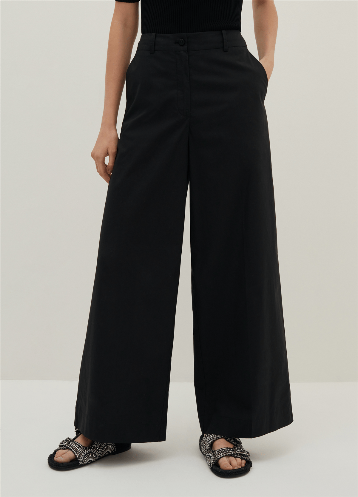 Poplin Bol Paçalı Siyah Pantolon