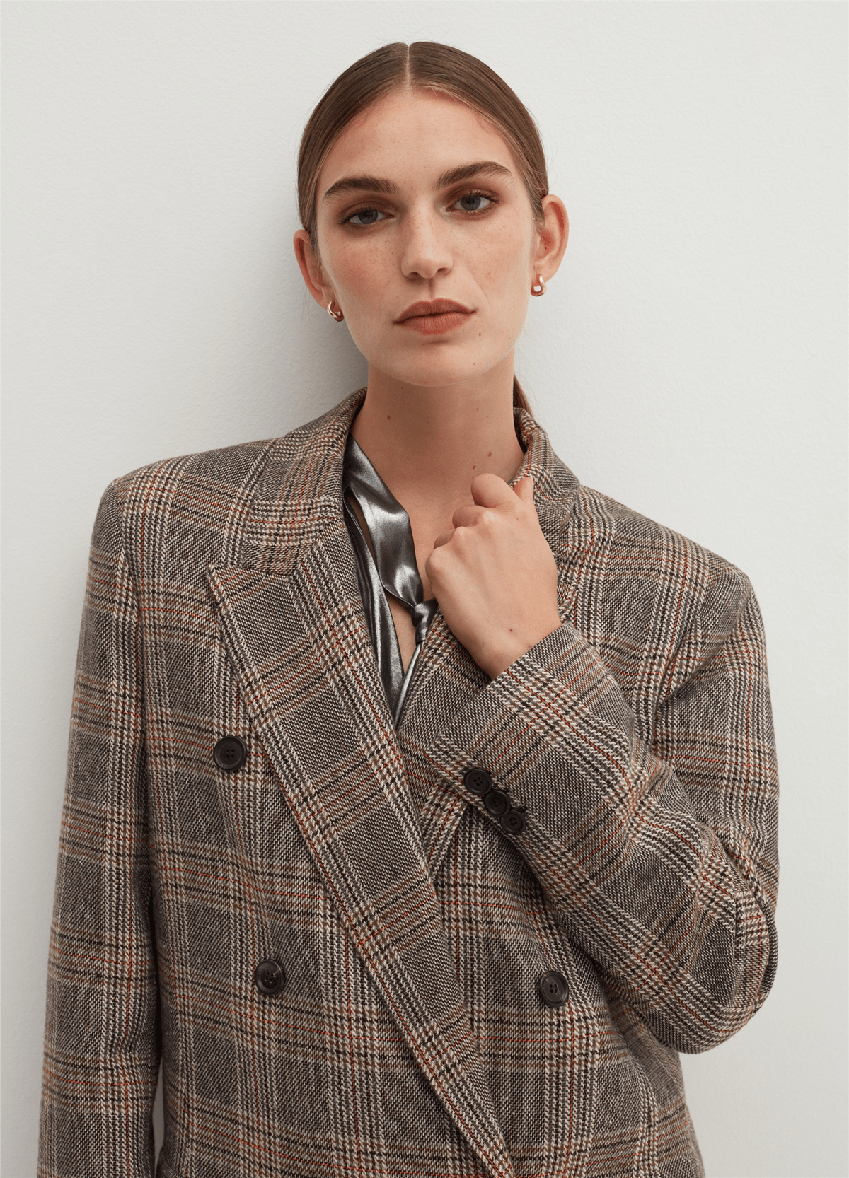 Prince Of Wales Ekose Desenli Kruvaze Blazer Ceket