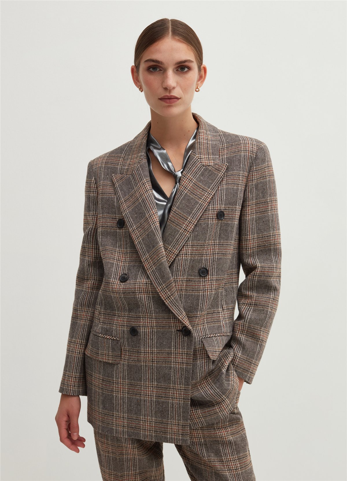 Prince Of Wales Ekose Desenli Kruvaze Blazer Ceket