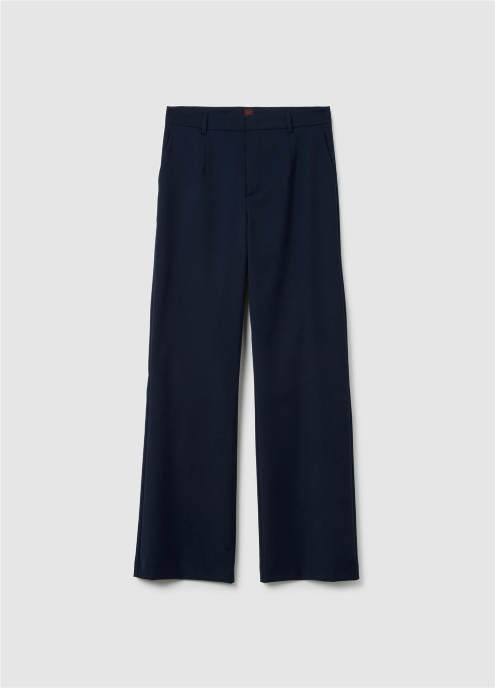 Regular Kalıp Mavi Yün Karışımlı Pantolon