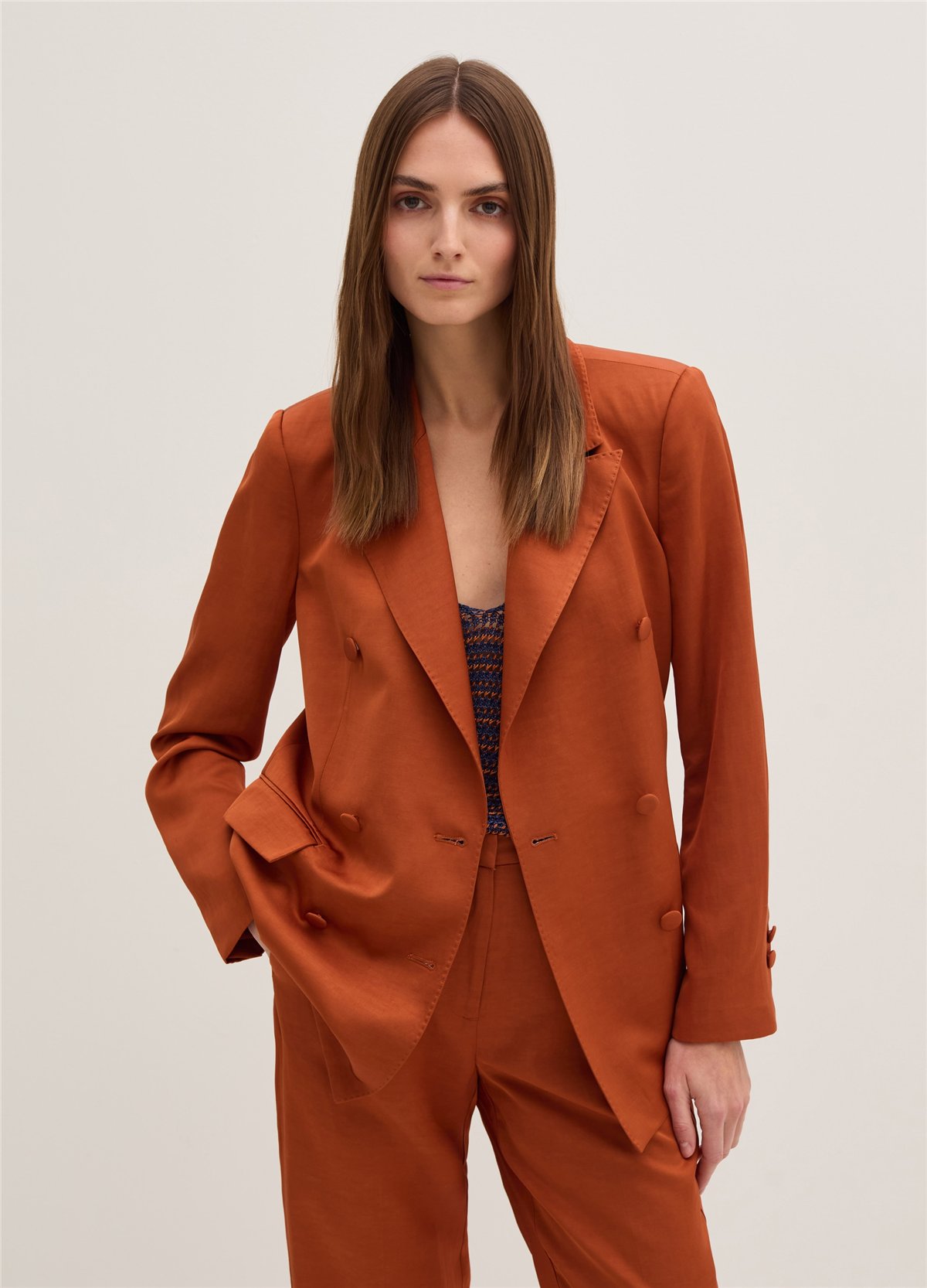 Saten Kruvaze Kiremit Blazer