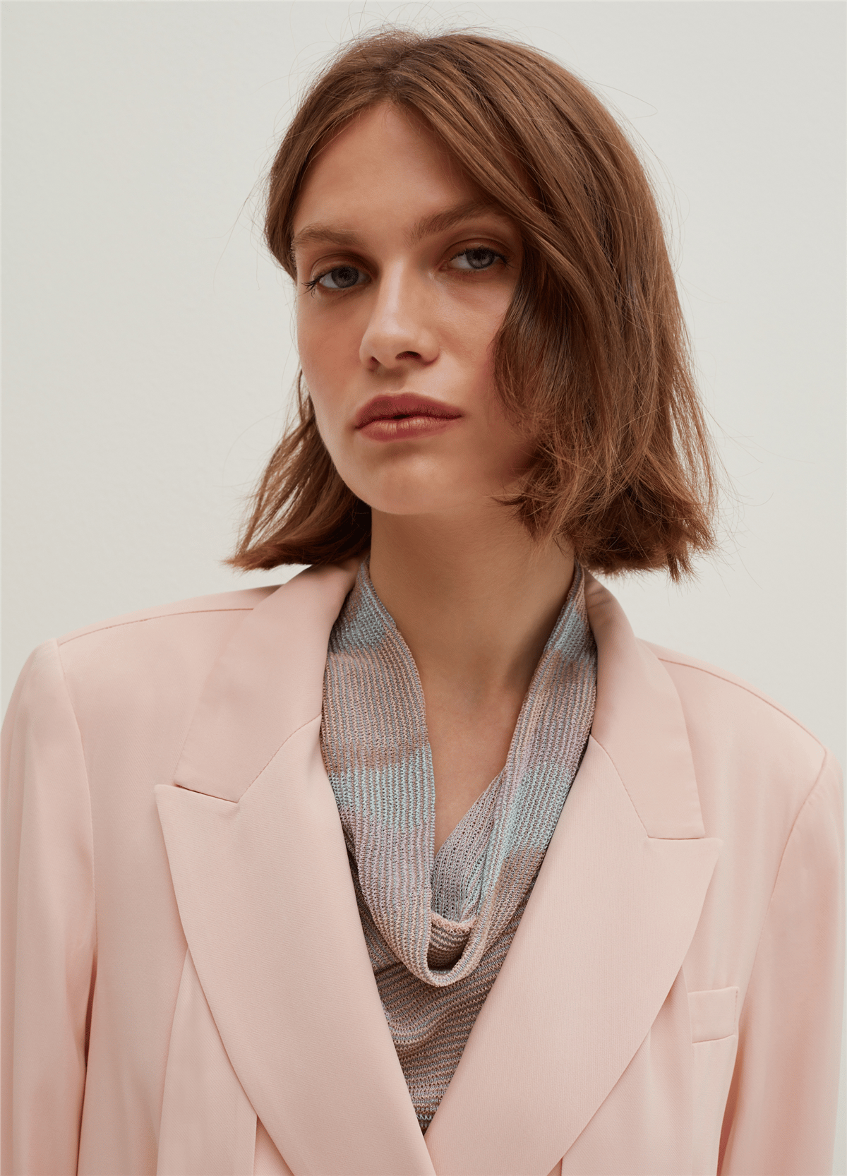 Saten Kruvaze Pudra Blazer