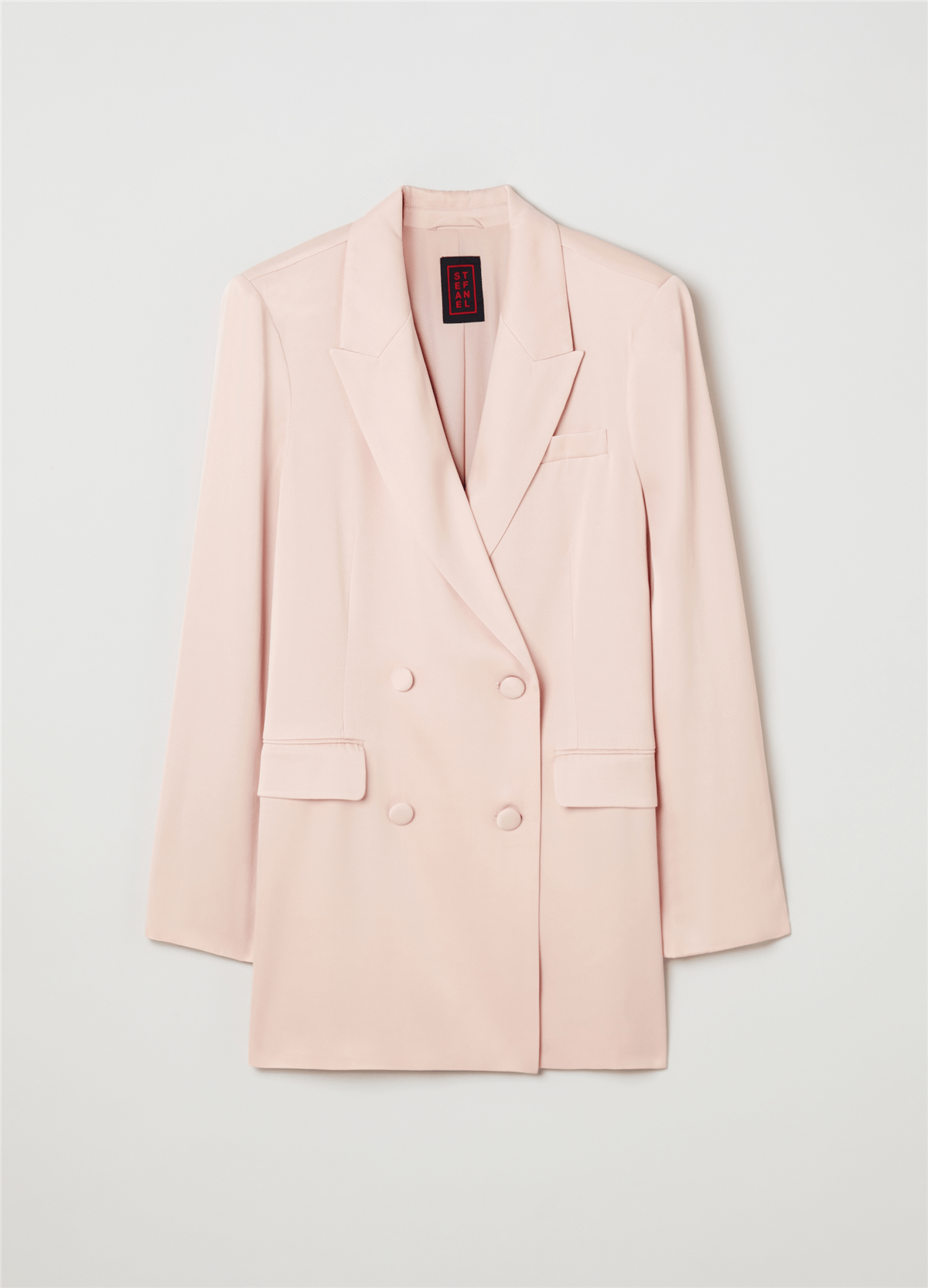 Saten Kruvaze Pudra Blazer