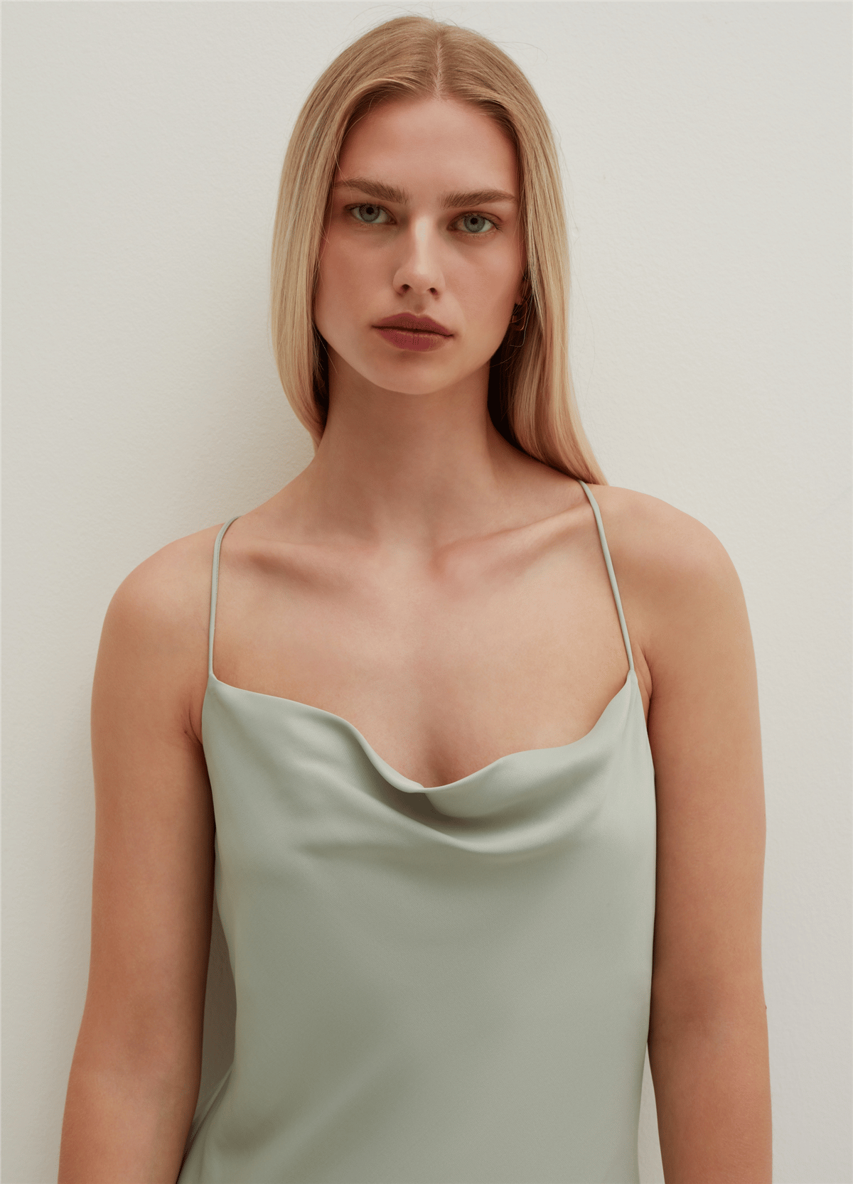 Saten Viskoz Mint Midi Elbise