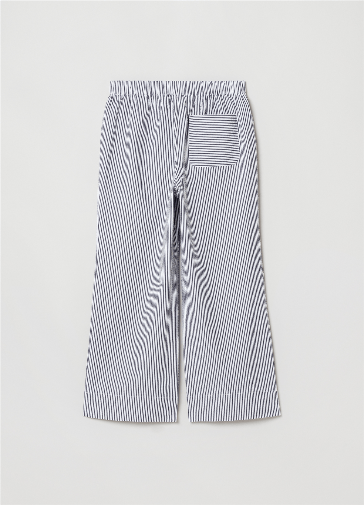 Seersucker Kumaş Gri Çizgili Bol Paça Pantolon