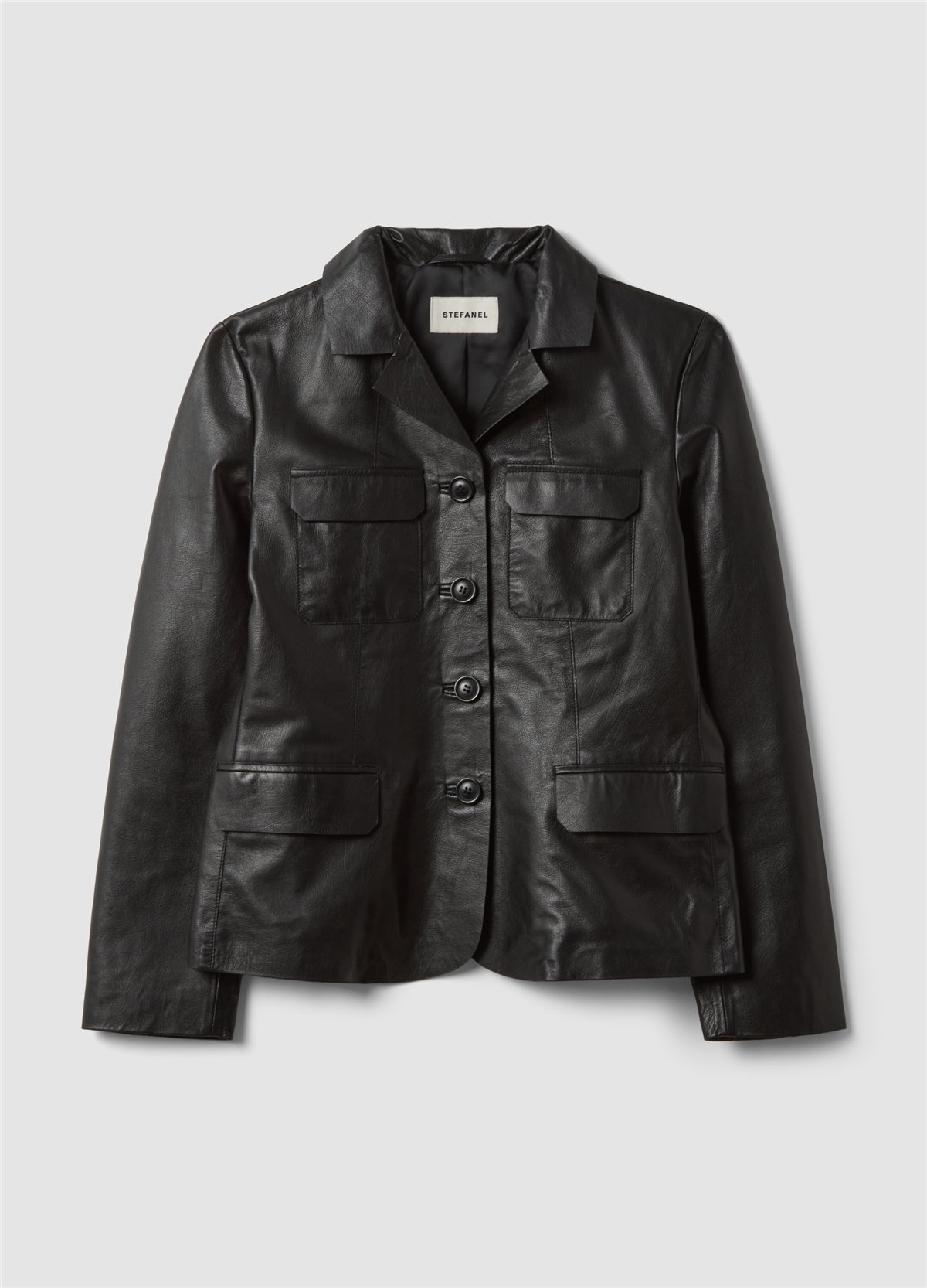 Siyah Hakiki Deri Klasik Yaka Regular Fit Blazer Ceket