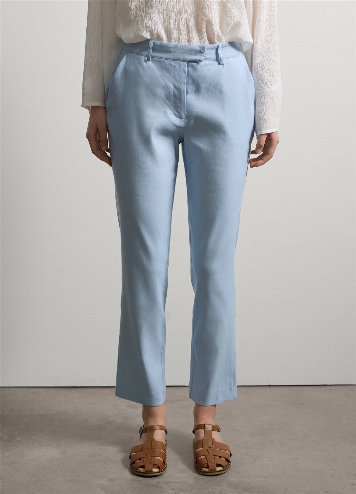 Stretch Keten ve Viskon Mavi Slim Fit Pantolon
