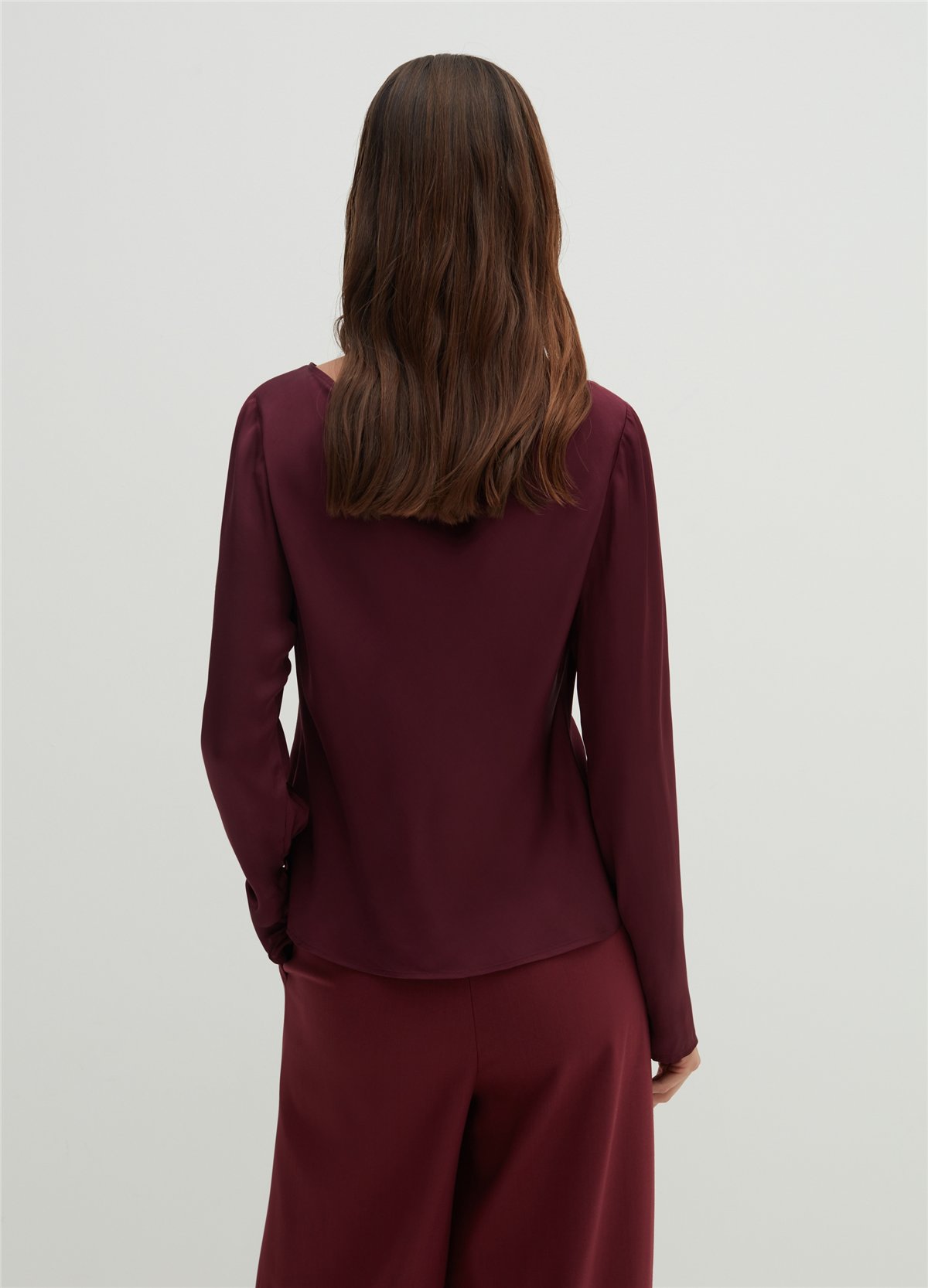 Sürdürülebilir Viskon Saten Bordo Bluz